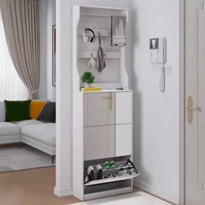 ZHUTA Mirror Shoe Cabinet With 3 Flip-Tier Drawers, Mirror Shoe Rack Organizer Store Ample Shoes, For The Entrance Or Hallway