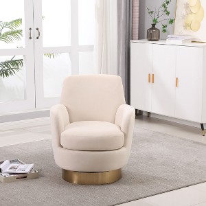 Okak Luxury Velvet Swivel Barrel Chair,360° Silent Rotating Accent Chair with Golden Base for Living Room,Bedroom,Office - 1 of 4
