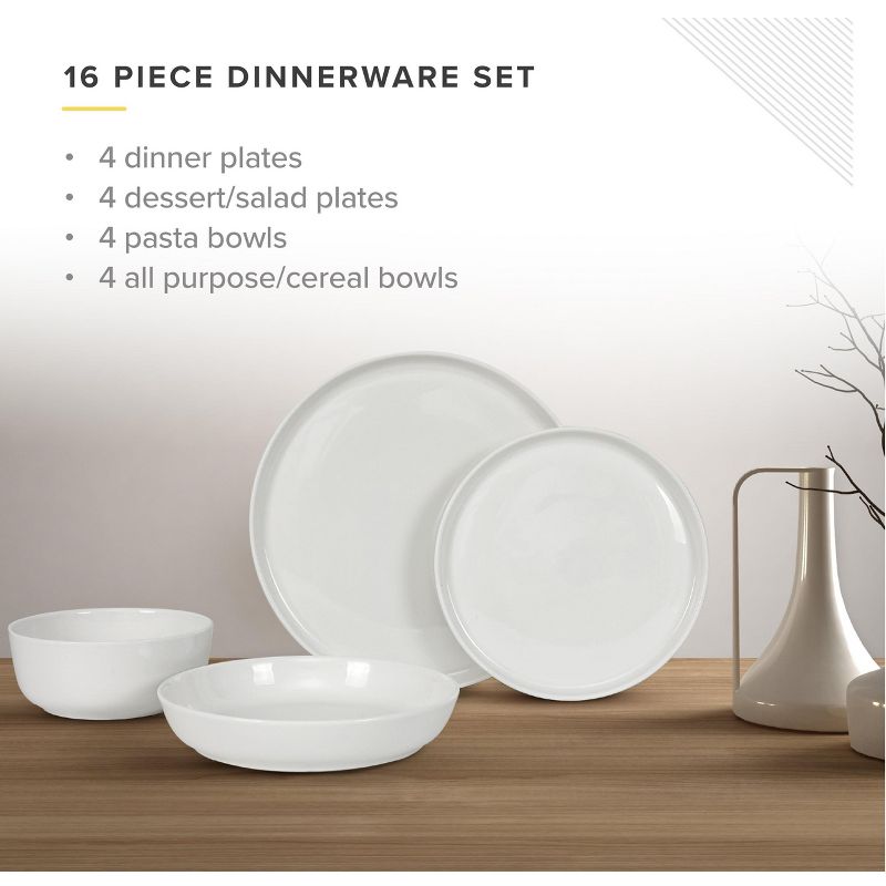 TABLE 12 Dinnerware Set 16 Pc Microwave and Dishwasher Safe, White, 5 of 8
