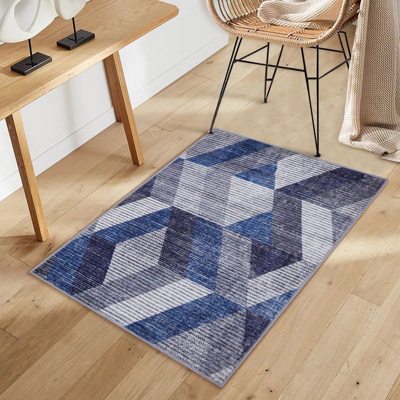 Whizmax Washable Rug Modern Geometric Floor Cover for Living Room Bedroom, Blue/Multi, 2 of 9