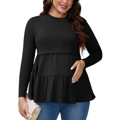 INSPIRE CHIC Women's Nursing Top Ruffle Pleated Long Sleeve Tunic Rayon Postpartum Breastfeeding Shirt Pregnancy Clothes