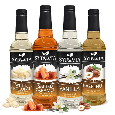 Syruvia Coffee Flavors Variety Pack: Vanilla, Salted Caramel, Hazelnut & White Chocolate 25.4 fl oz Syrup