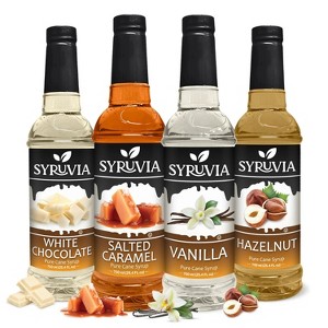 Syruvia Coffee Flavors Variety Pack: Vanilla, Salted Caramel, Hazelnut & White Chocolate 25.4 fl oz Syrup - 1 of 4