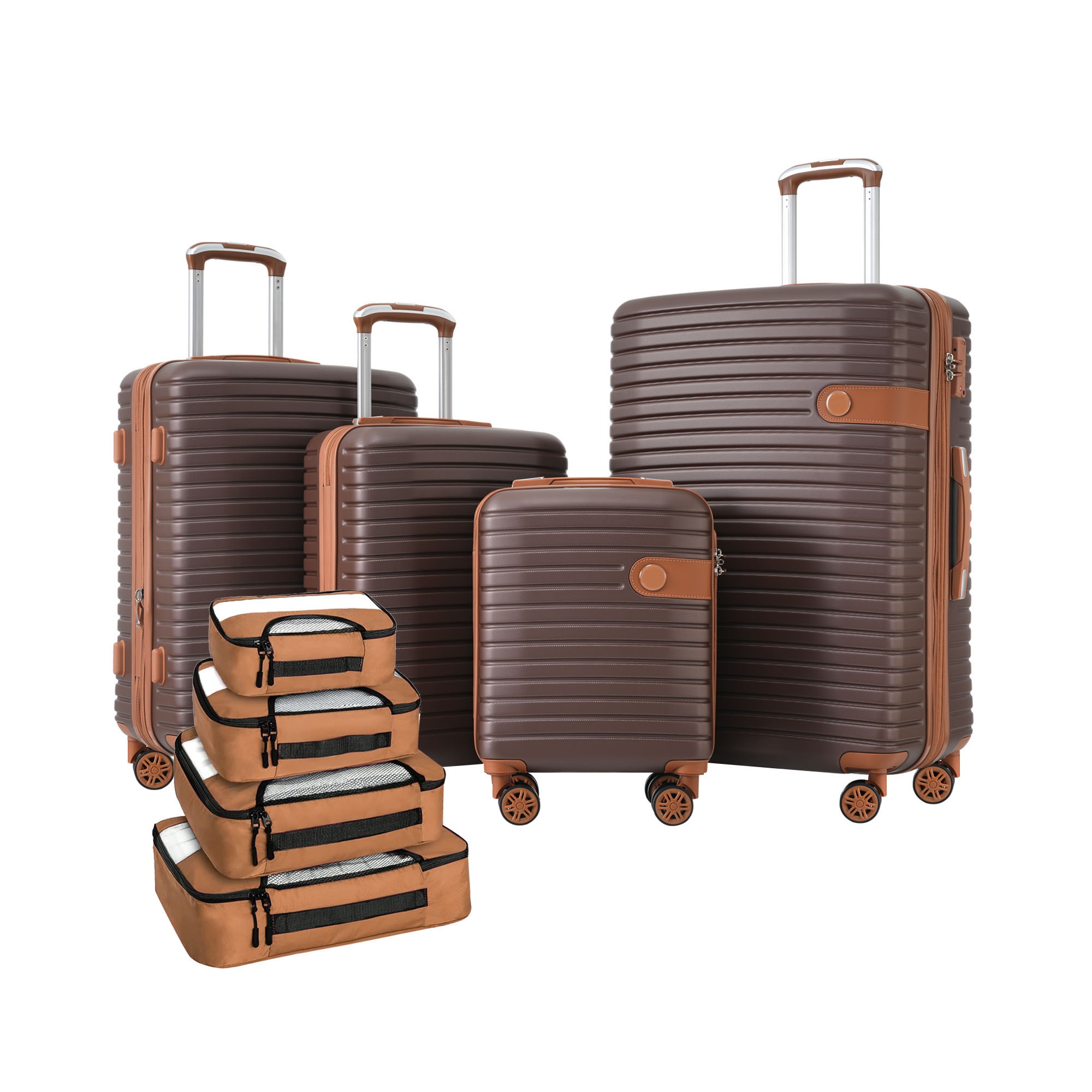 Whisen 8-Piece Luggage Set, ABS Hard Shell Lightweight Expandable Travel Suitcase with TSA Lock and Spinner Wheels (16/20/24/28 Inch) - Brown