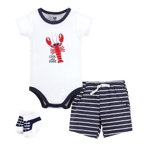 Hudson Baby Infant Boys Bodysuit, Short and Sock, Cool Dude Lobster - 1 of 4