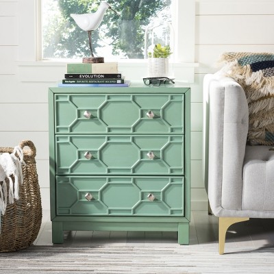 Transitional Turquoise Solid Rubberwood 3-Drawer Chest
