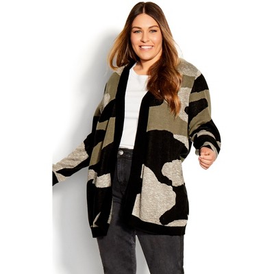 Avenue| Women's Plus Size Camo Cardigan - Khaki - 18w : Target