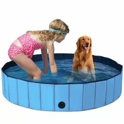 Costway 63'' Foldable Dog Pet Pool Kiddie Bathing Tub Indoor Outdoor Portable Leakproof