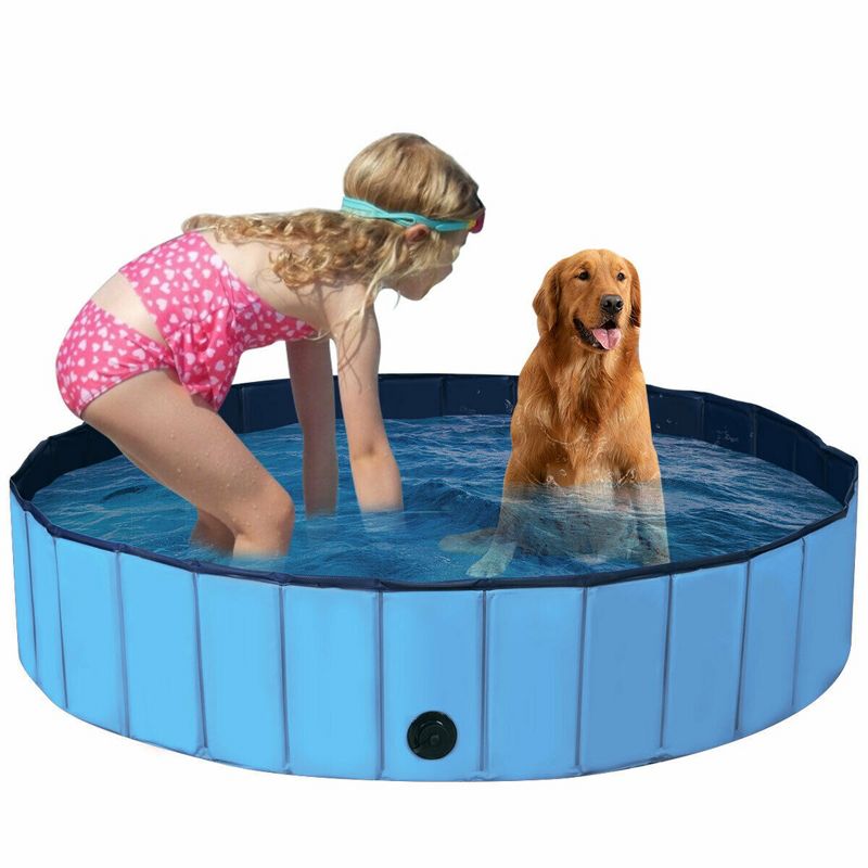Costway 63'' Foldable Dog Pet Pool Kiddie Bathing Tub Indoor Outdoor Leakproof Portable Blue\Red, 1 of 11