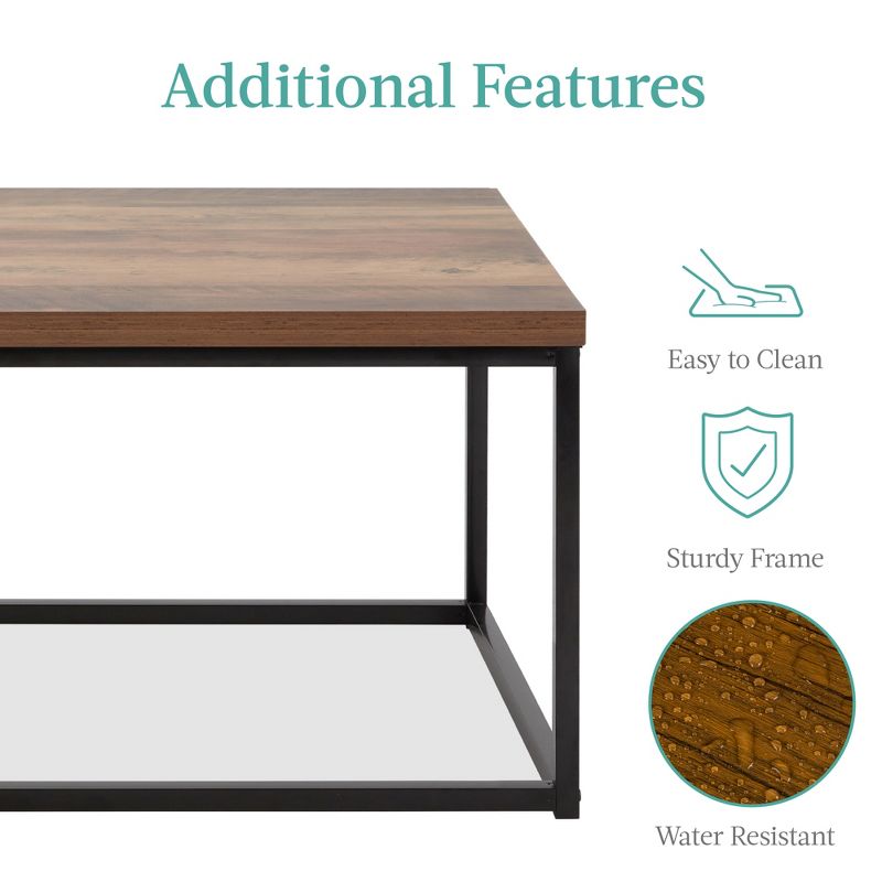 Best Choice Products 44in Rustic Modern Industrial Style Rectangular Wood Grain Top Coffee Table w/ 1.25in Top, 6 of 15