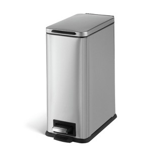 Home Zone Living 3 Gallon Slim Stainless Steel Trash Can with Soft Close Lid and Removable Liner, Silver - 1 of 4