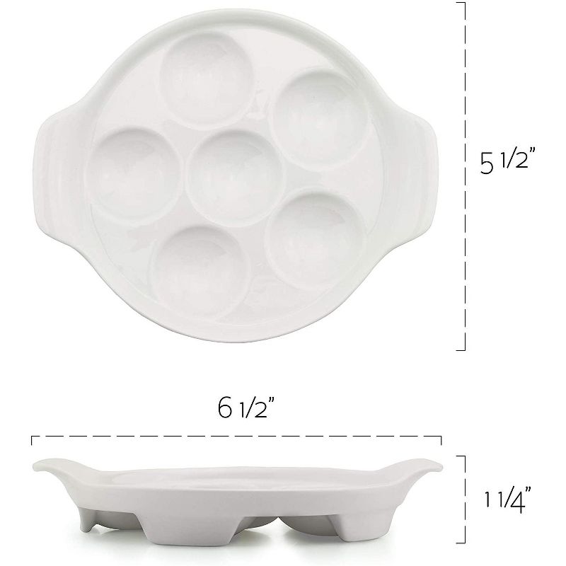 Cornucopia Brands White Ceramic Escargot Plates 2pk; 6.5in Footed Dishes, Oven Safe, 2 of 6