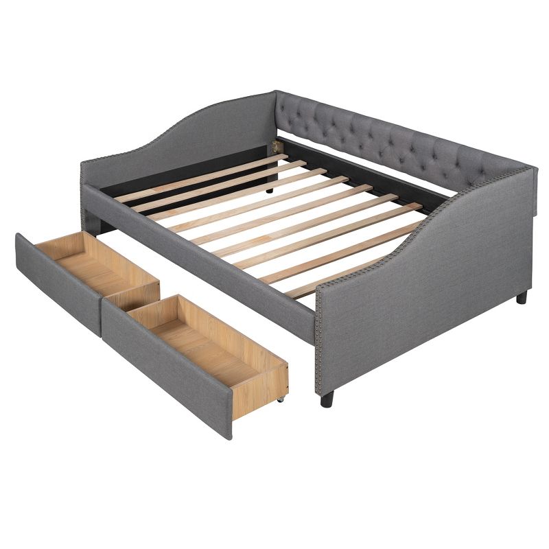 Full Size Upholstered Wood Daybed, Platform Sofa Bed with Two Drawers-ModernLuxe, 4 of 9