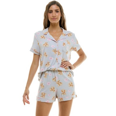 Derek Heart Collared Pajama Top With Pocket And Shorts Pajama Set, 2 