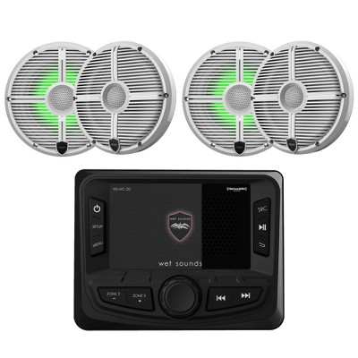 Wet Sounds WS-MC-20 Marine Radio + 2 Pairs RECON 6 XW-W LED Speakers