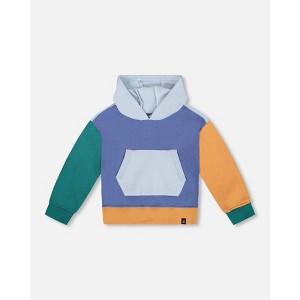 Deux par Deux Boy Long Sleeve Colorblocked Hooded Fleece Sweatshirt Blue - 1 of 4