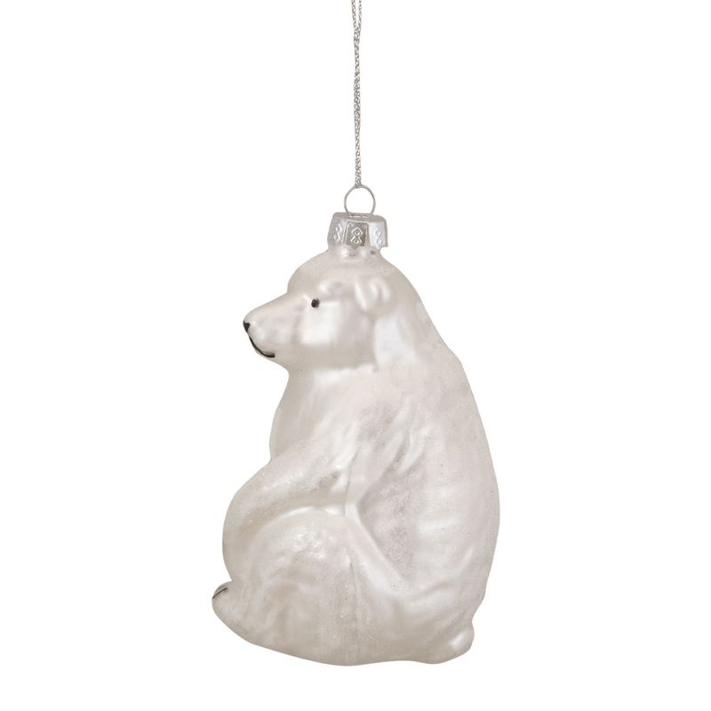 Northlight 4"  White Glittered Polar Bear Glass Christmas Ornament, 3 of 6