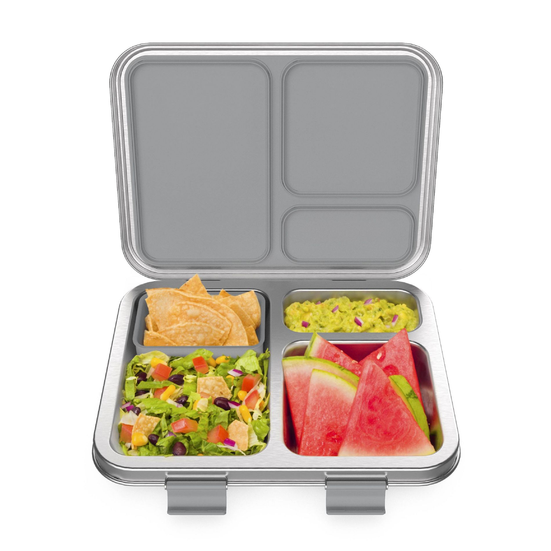 Bentgo Kids' Stainless Steel Leakproof 3 Compartments Bento-Style Lunch Box - Silver