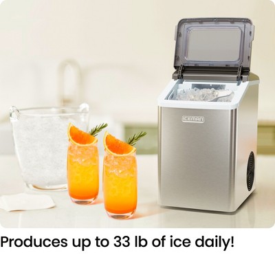 Stainless Steel Countertop Nugget Ice Maker with Scoop and Basket