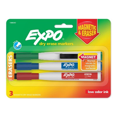3pk Dry Erase Marker Magnetic and Eraser Fine Tip Multicolor - Expo