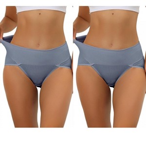 Allegra K Women's Hi-Cut Ribbed High Waist Tummy Control Available in Plus Size Briefs 2 Packs - 1 of 4