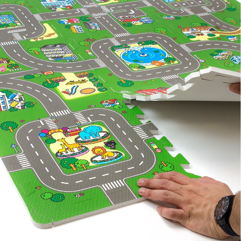Sorbus Traffic Play mat Puzzle Foam Interlocking Tiles – Kids Road Traffic Play Rug - Children Educational Playmat Rug (9 Tiles with Borders), 5 of 6