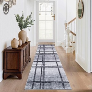 Washable Rug Modern Geometric Accent Rug with Non-Slip Backing Stain-Resistant Plaid Floor Mats Foldable Ultra-Thin Contemporary Indoor Carpet - 1 of 4