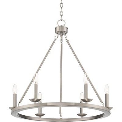 Franklin Iron Works Brushed Nickel Wagon Wheel Chandelier 27" Wide Modern 6-Light Dining Room House Foyer Kitchen Island Bedroom