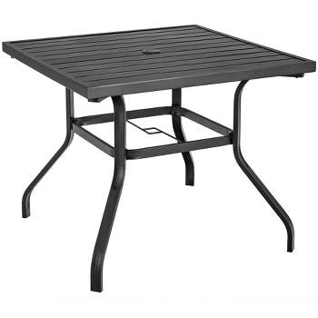 Tangkula Square Patio Dining Table Metal 4-Person Outdoor Table w/ Umbrella Hole