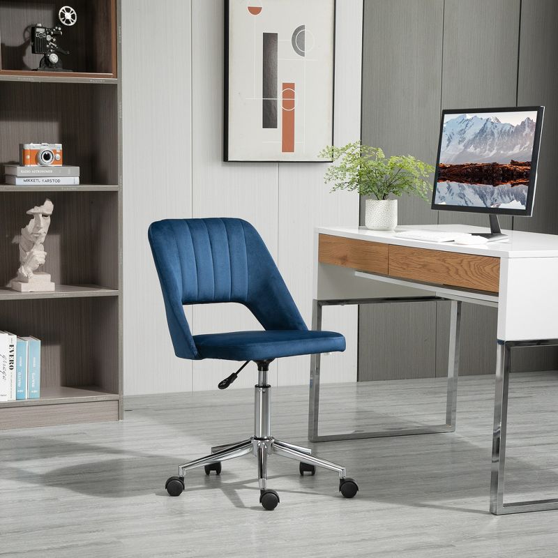 Vinsetto Modern Mid Back Office Chair with Velvet Fabric, Swivel Computer Armless Desk Chair with Hollow Back Design for Home Office, 2 of 7
