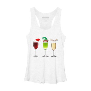 Women's Design By Humans Red Wine Glass Santa Elf Hat Reindeer Horn Christmas By Forever9 Racerback Tank Top - 1 of 3