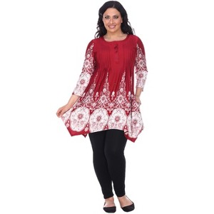 Women's Plus Size 3/4 Sleeve Printed Dulce Tunic Top - White Mark - 1 of 3