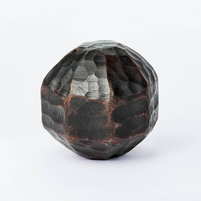 5" x 5" Decorative Chiseled Wood Sphere Figurine Black - Threshold™ designed with Studio McGee