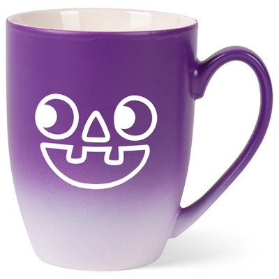 Elanze Designs Pumpkin Face Two Toned Ombre Matte Purple and White 12 ounce Ceramic Stoneware Coffee Cup Mug