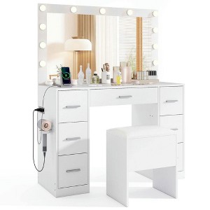 Resenkos 43.5" Bedroom Vanity Desk with LED Lighted Mirror - White - 1 of 4