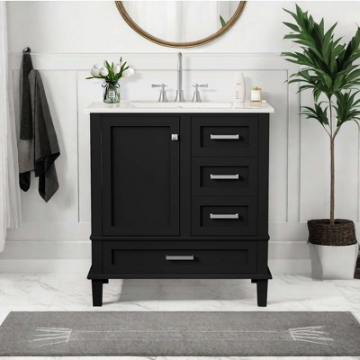 NicBex 30" Bathroom Vanity with Sink, Bathroom Cabinet Storage with 2 Spacious Drawers and 1 Large Cabinets for Bathroom, Black