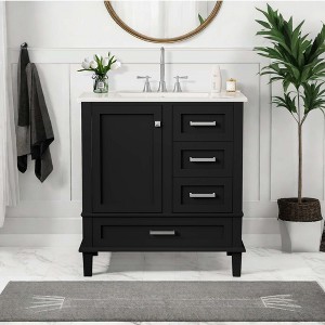 NicBex 30" Bathroom Vanity with Sink, Bathroom Cabinet Storage with 2 Spacious Drawers and 1 Large Cabinets for Bathroom, Black - 1 of 4