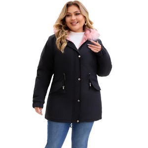 Agnes Orinda Women's Plus Size Waterproof Fur Hood Drawstring Waist Zipper Fleece Lined Winter Warm Parka Jacket with Pockets - 1 of 4