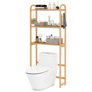 Tangkula Bamboo over the Toilet Storage Shelf w/3-tier Open Shelf Adjustable Shelves - 1 of 4
