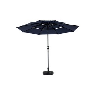 Okak 10FT 3-Tier Beach Umbrella with Auto-Tilt and Aluminium Rod, Outdoor Umbrella with Crank, Large Umbrella for Pool, Deck, Backyard, Navy Blue - 1 of 4