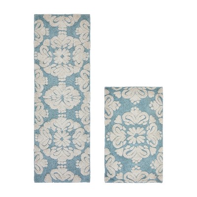 Medallion Collection 2 Piece 100% Cotton Tufted Bathroom Rug Set  with Non-Slip Backing, Machine Washable, Tumble Dry Bath Mat