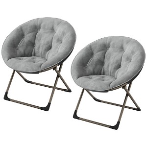 Comfy Saucer Chairs, Folding Reading Lounge Chair, Cozy Faux Fur Living Room Chair with Soft Thick Padded Seat & Metal Frame, Gray, Gold Leg, 2pcs - 1 of 4