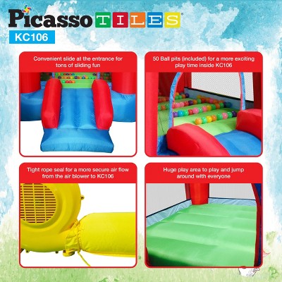 PICASSO-TILES Jump & Slide Inflatable Kids Play Bounce House with Ball Pit, STEM Toys for Kids 3+