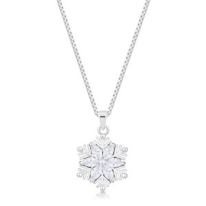 Slickblue 2Ct Marquise CZ Snowflake Pendant Necklace – Silvertone Plated, Winter Fashion Jewelry, 16” + 2” Extender - 1 of 3