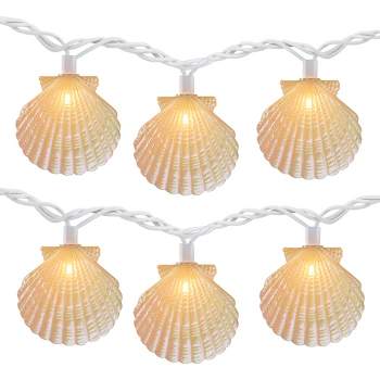 Northlight 10 Count Iridescent Scalloped Seashell Novelty String Lights, 6.5 ft White Wire