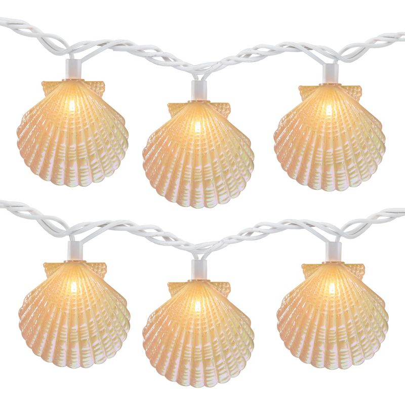 Northlight 10 Count Iridescent Scalloped Seashell Novelty String Lights, 6.5 ft White Wire, 1 of 5