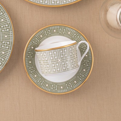 Infinity Green and Gold Bone China Teacups Set of Four