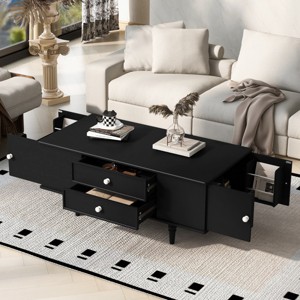 47.2" Transitional Rectangle Coffee Table with Drawers and Hidden Side Storage,Modern Living Room Center Table-Baofuwish - 1 of 4