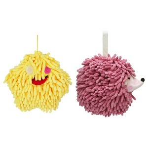 REGALWOVEN Fuzzy Cute Cartoon Decorative Hand Drying Hanging Ball Hand Towels 7" x 7" 2 Pcs - 1 of 4
