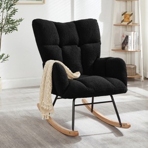 Rbied Metal Frame Rocking Chair Glider Chair Accent Chair for Living Room, Tufted Upholstered Teddy Fabric - 1 of 4